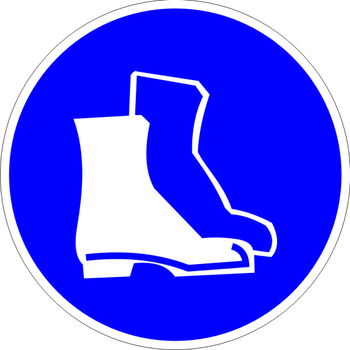 M05 работать в защитной обуви (пластик, 200х200 мм) - Знаки безопасности - Предписывающие знаки - магазин "Охрана труда и Техника безопасности"